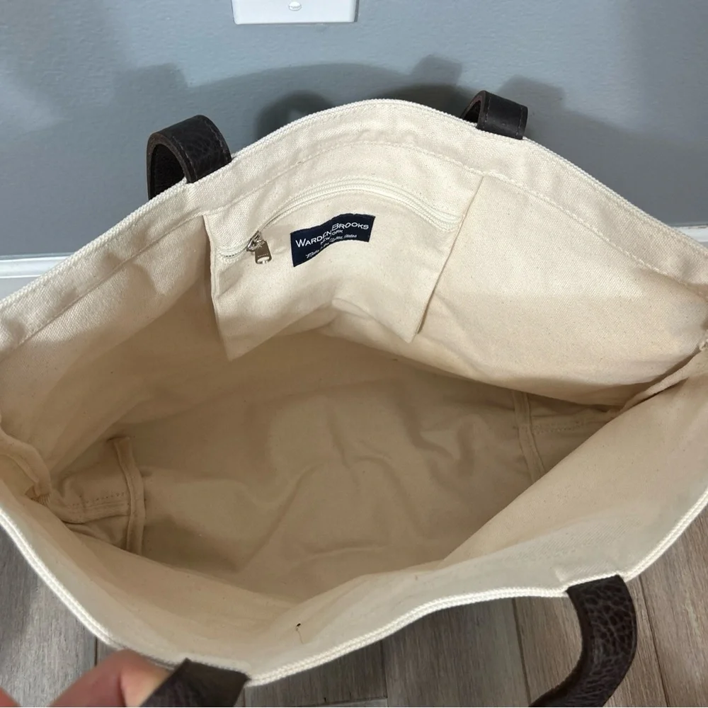 Warden Brooks New York Large Canvas Tote With Leather Handle Made in USA